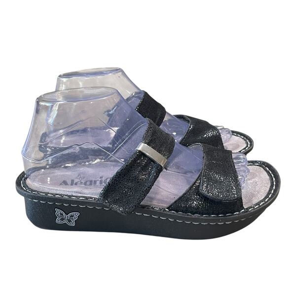 Alegria Karmen Leather Slide On Sandals in Metallic Black Size 37 US 7-7.5 - Picture 10 of 13